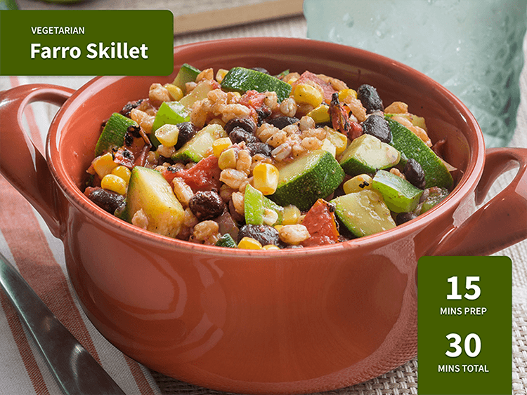 Vegetarian Farro Skillet in a crock pot. 15 minutes prep, 30 minutes total.